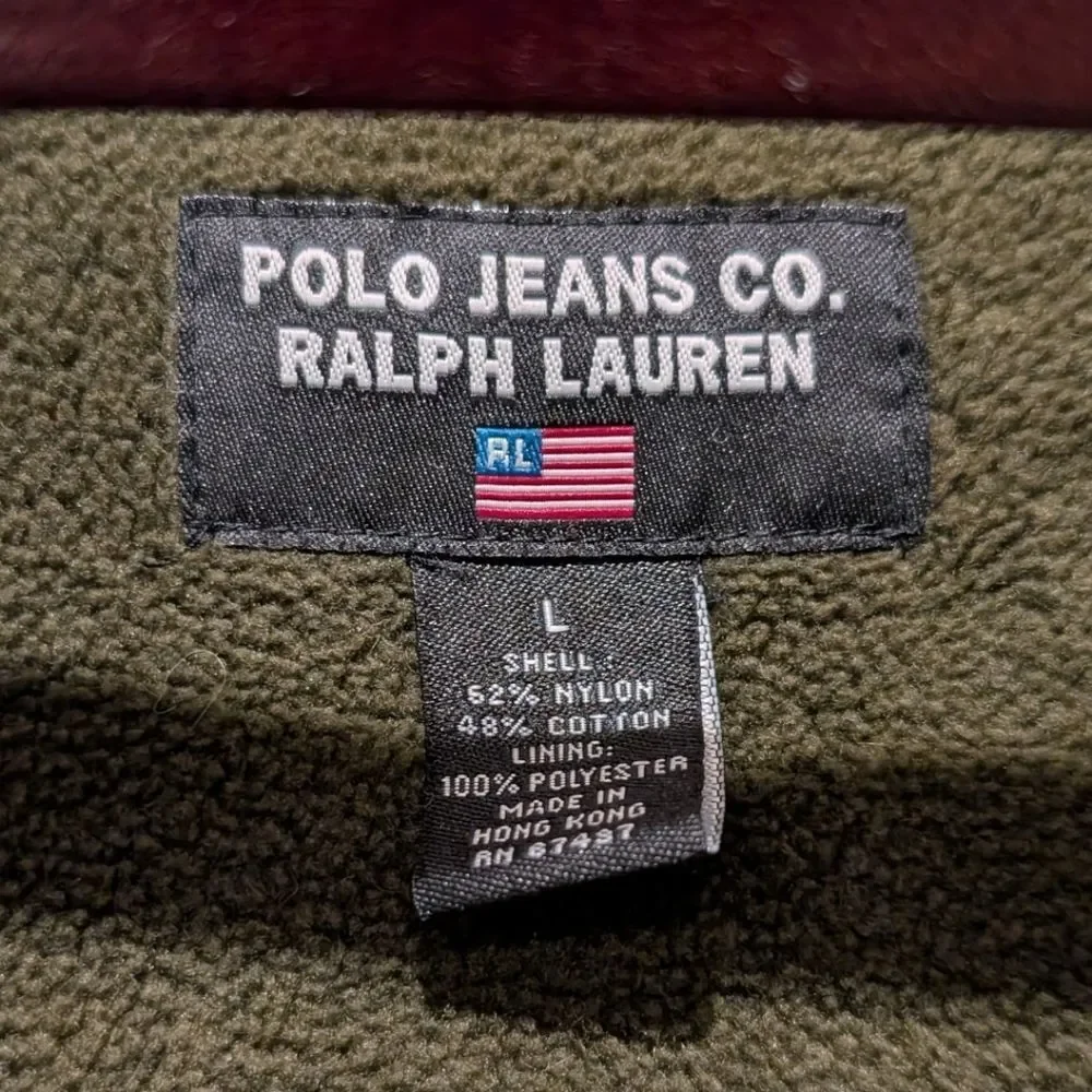 VTG Polo Ralph Lauren Olive Green Barn Chore Coat Jacket Large Fleece Lined Sz L